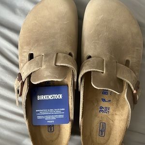 NEW size 8 W Birkenstock clogs oiled leather tobacco brown